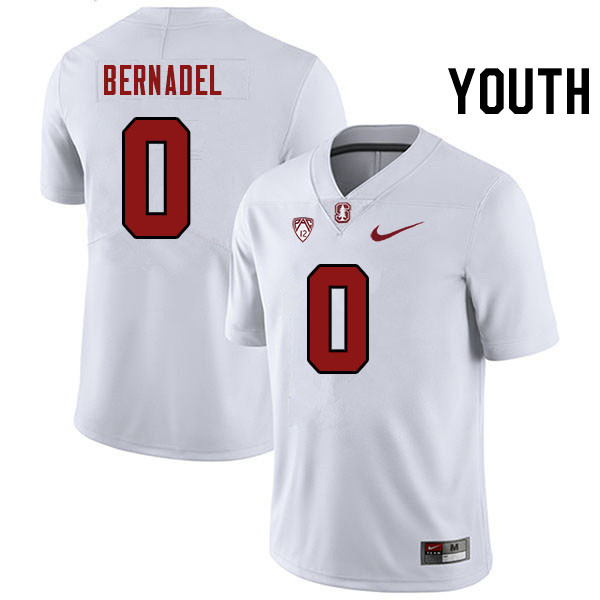 Youth #0 Gaethan Bernadel Stanford Cardinal College Football Jerseys Stitched Sale-White - Click Image to Close